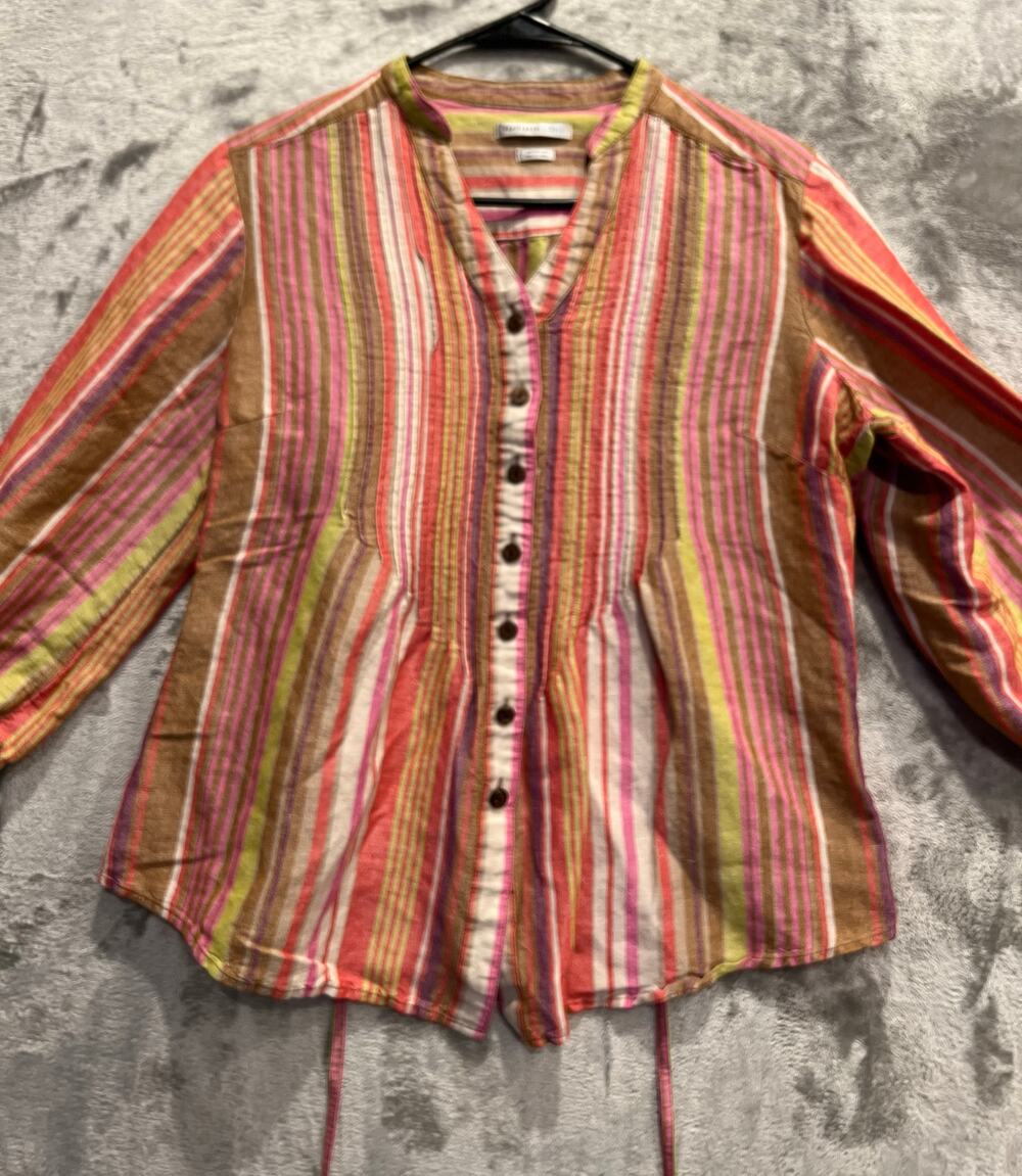 Women’s Van Heusen Striped Blouse Size Medium Tunic Top Linen Blend Spring
